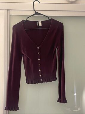 Robbed Knit Maroon Button Up Sweater